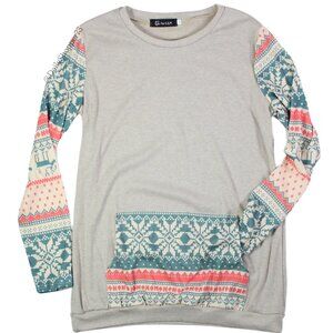 For G & PL Women's Light Taupe Fair Isle Long Sleeve Shirt w/ Pocket